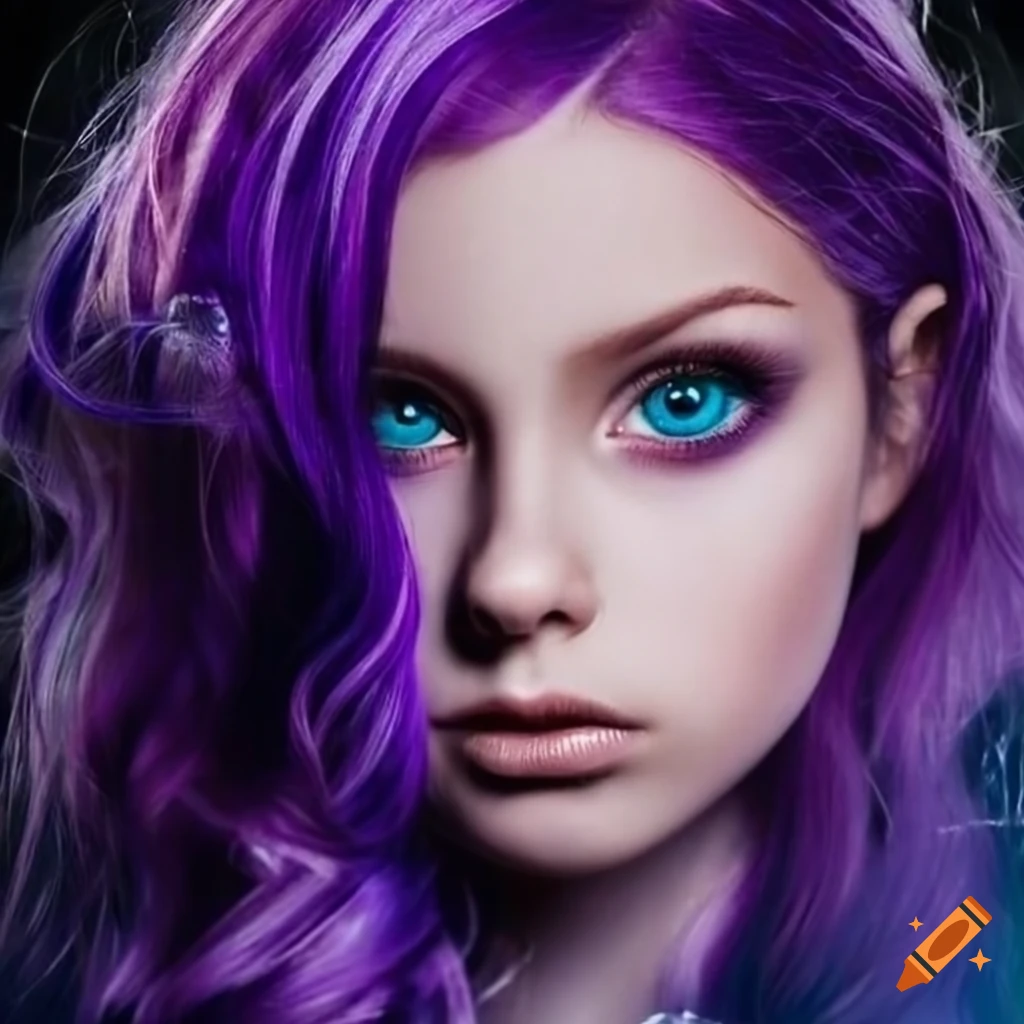 Portrait Of A Girl With Purple Hair And Ice Blue Eyes On Craiyon 