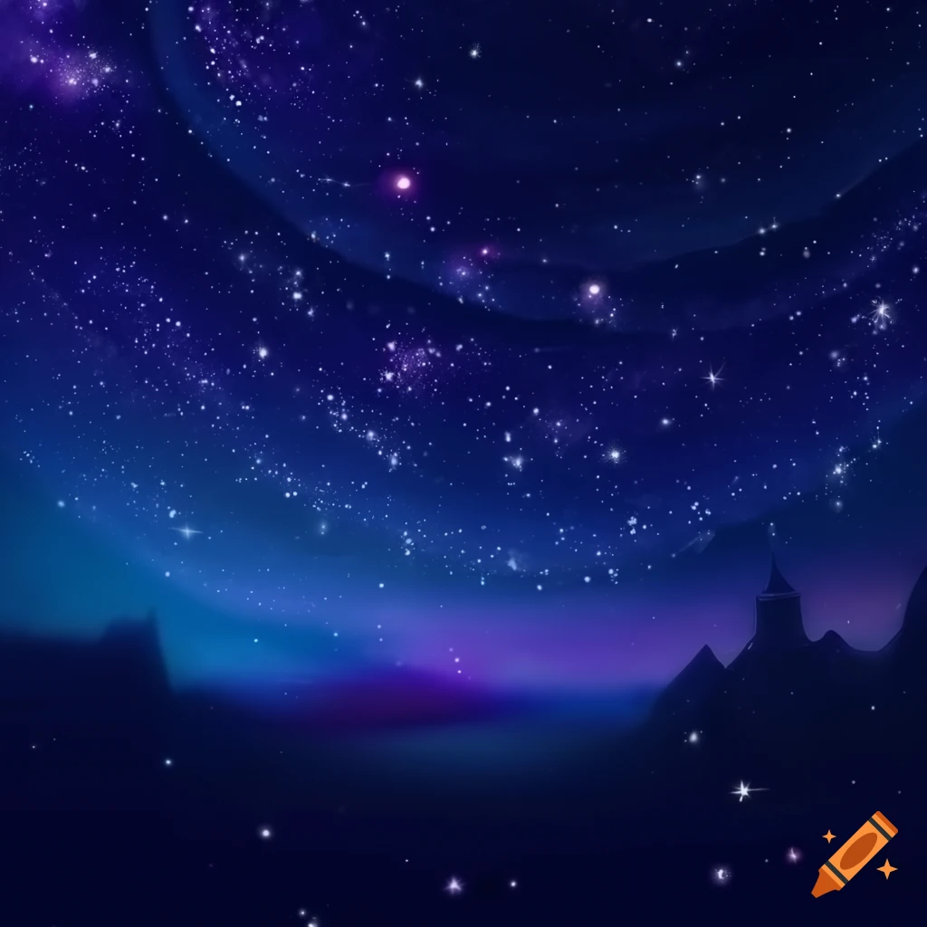 Starry night sky with continuous horizon, perfect for seamless