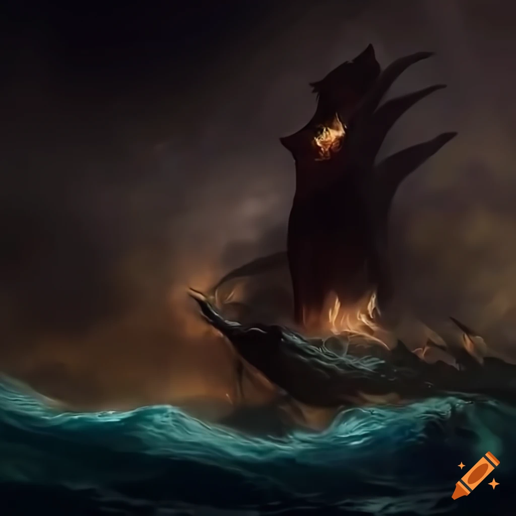 illustration of a sea monster rising from the sea