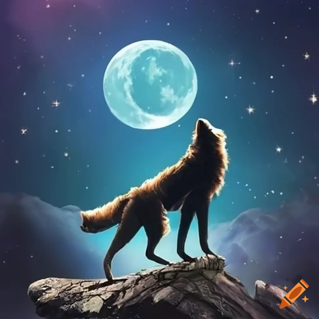 Image of a wolf howling at the moon on Craiyon