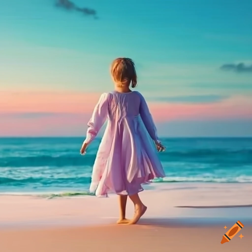 Girl wearing a long sleeve dress near the beach