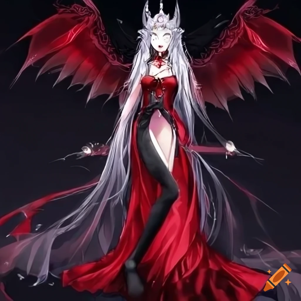 anime vampire queen with silver crown and red eyes