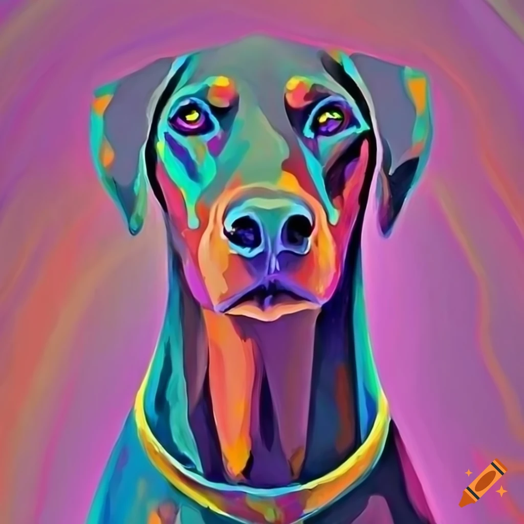 colorful painting of a Doberman's face