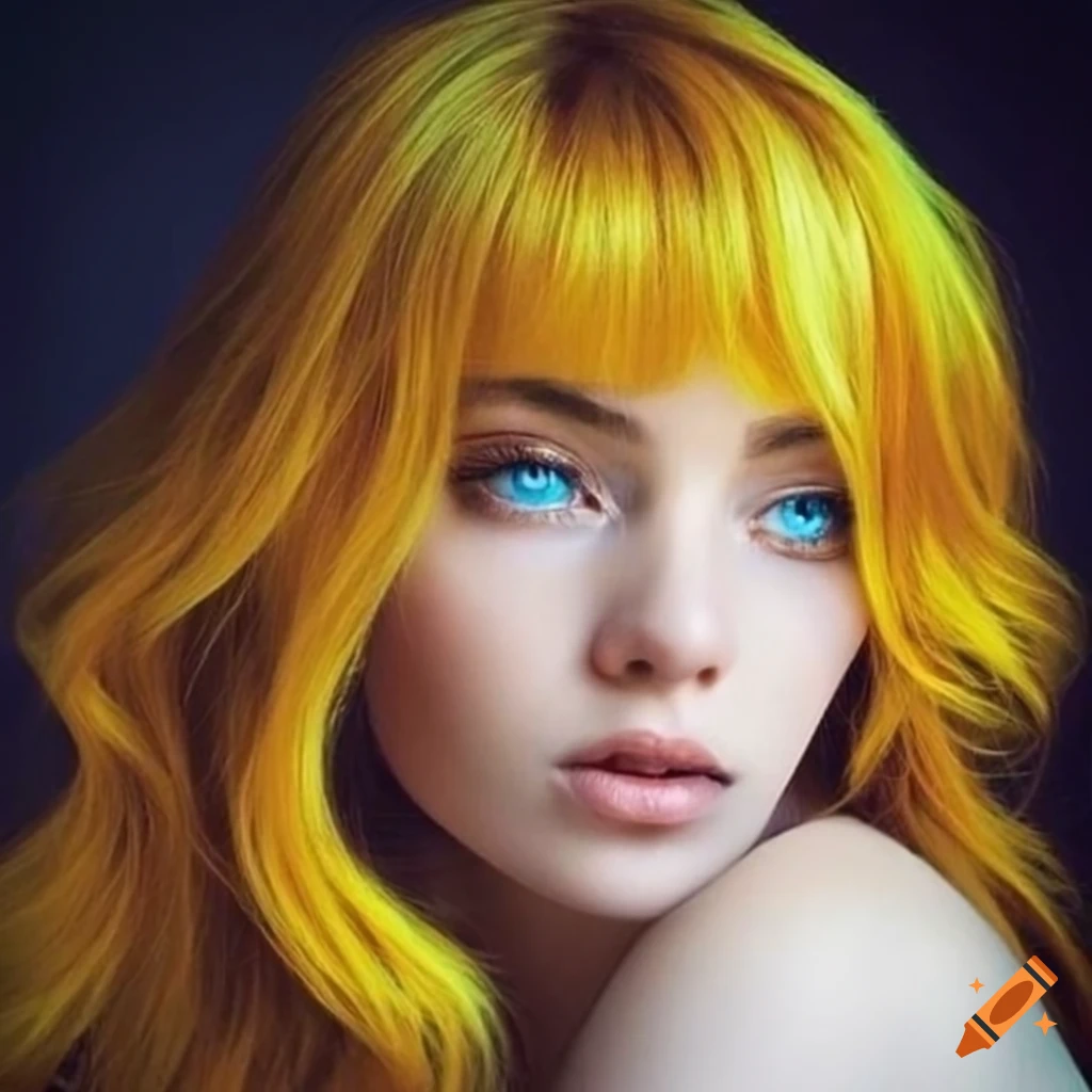 Portrait of a woman with blue eyes and yellow hair on Craiyon