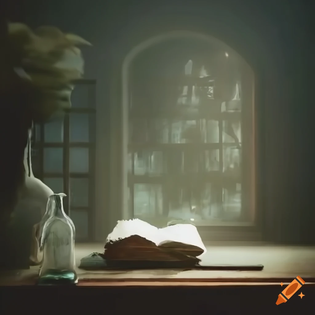 dark and mystical image of an alchemist wizard in a dusty room