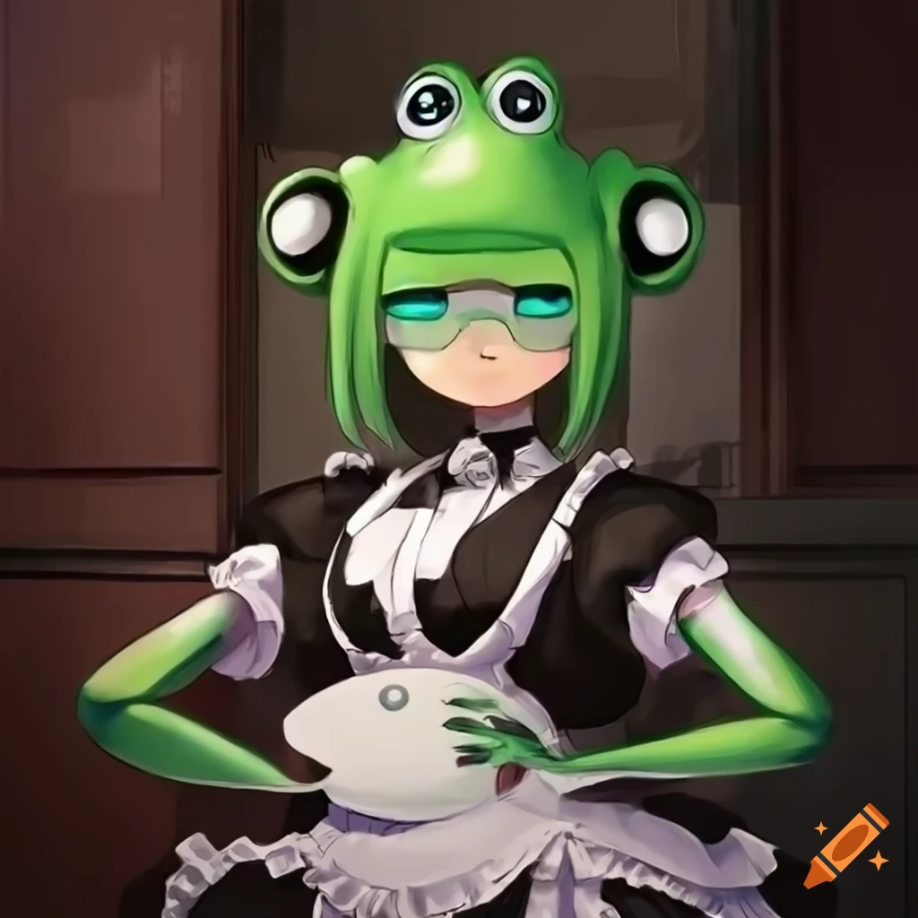 anime-style robot maid with a frog theme