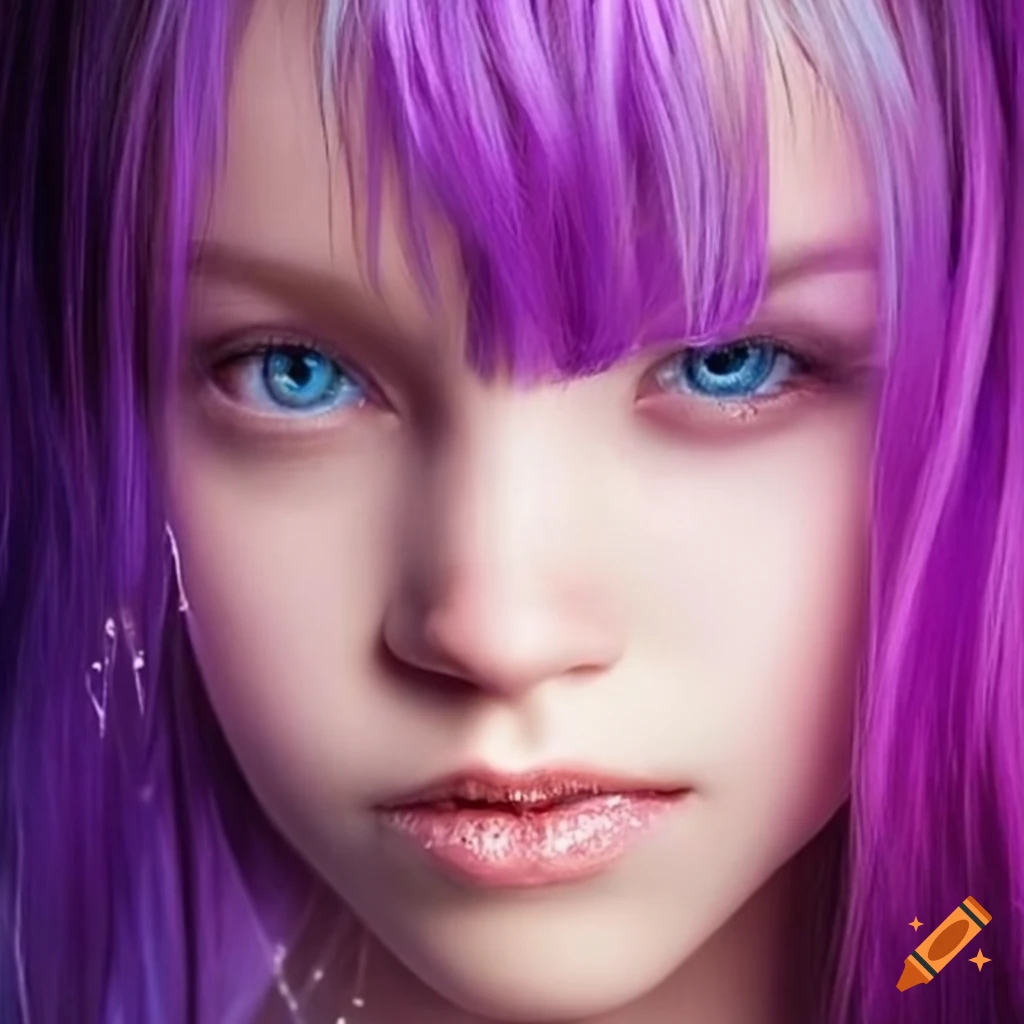 Portrait Of A Girl With Purple Hair And Ice Blue Eyes On Craiyon 5631