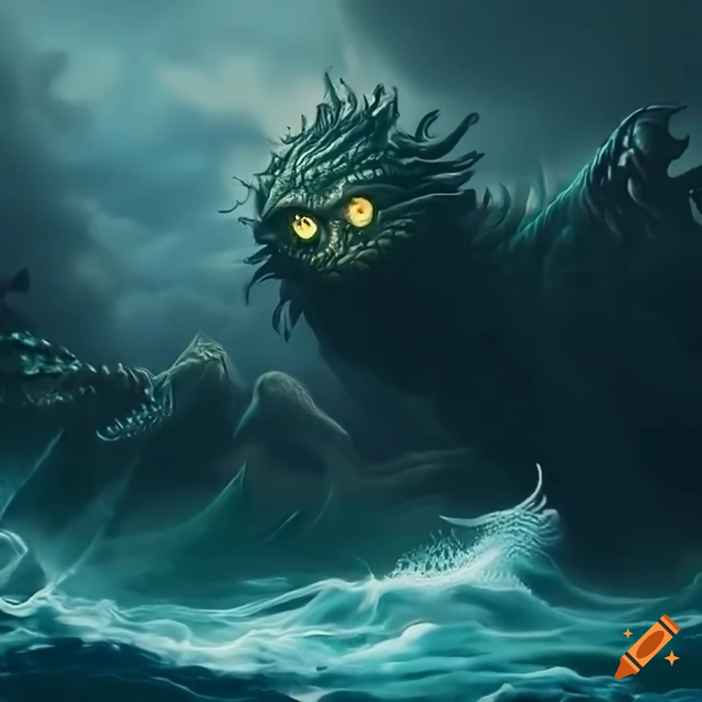 illustration of monster emerging from the sea