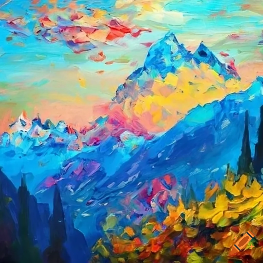 Colorful impressionist painting of the alps
