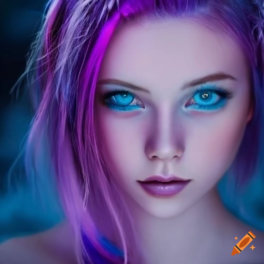 Portrait Of A Girl With Purple Hair And Blue Eyes On Craiyon 5157
