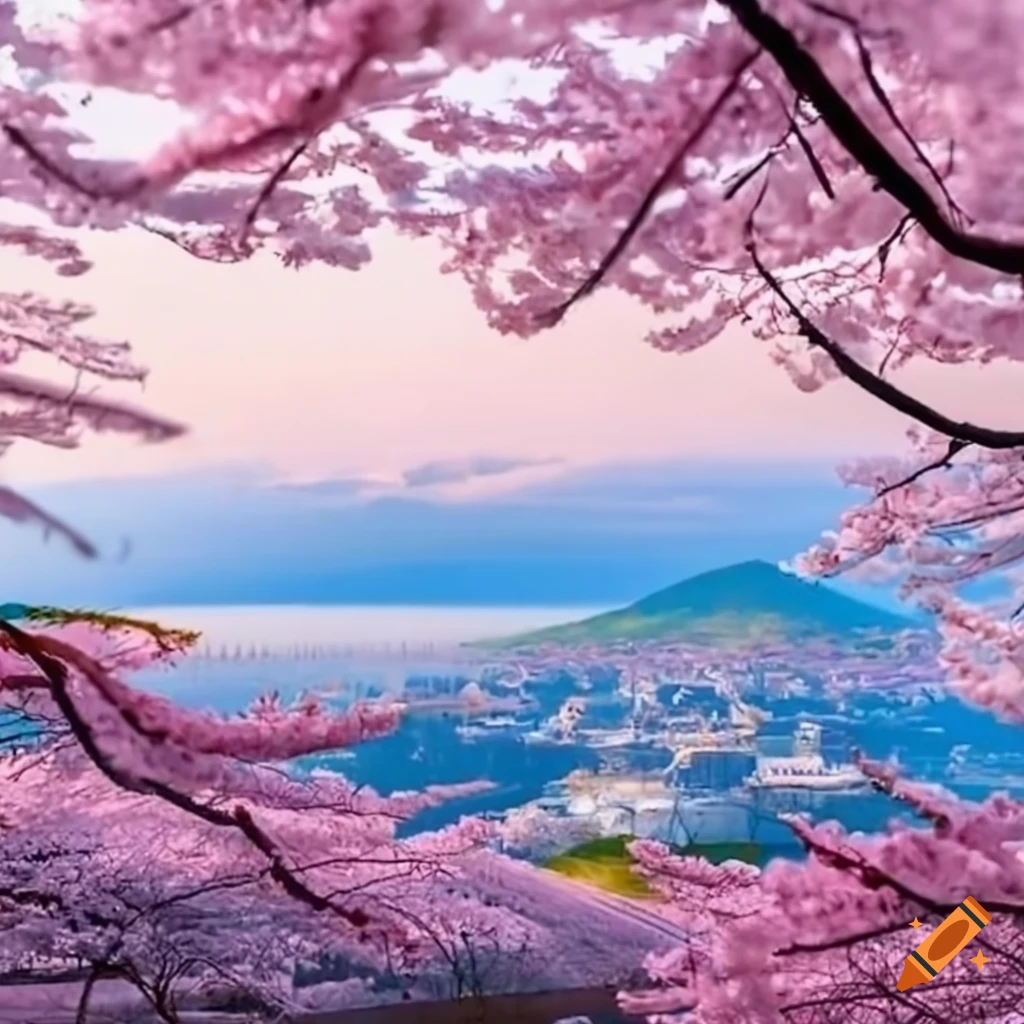 19th century Japanese kingdom in a cherry blossom forest