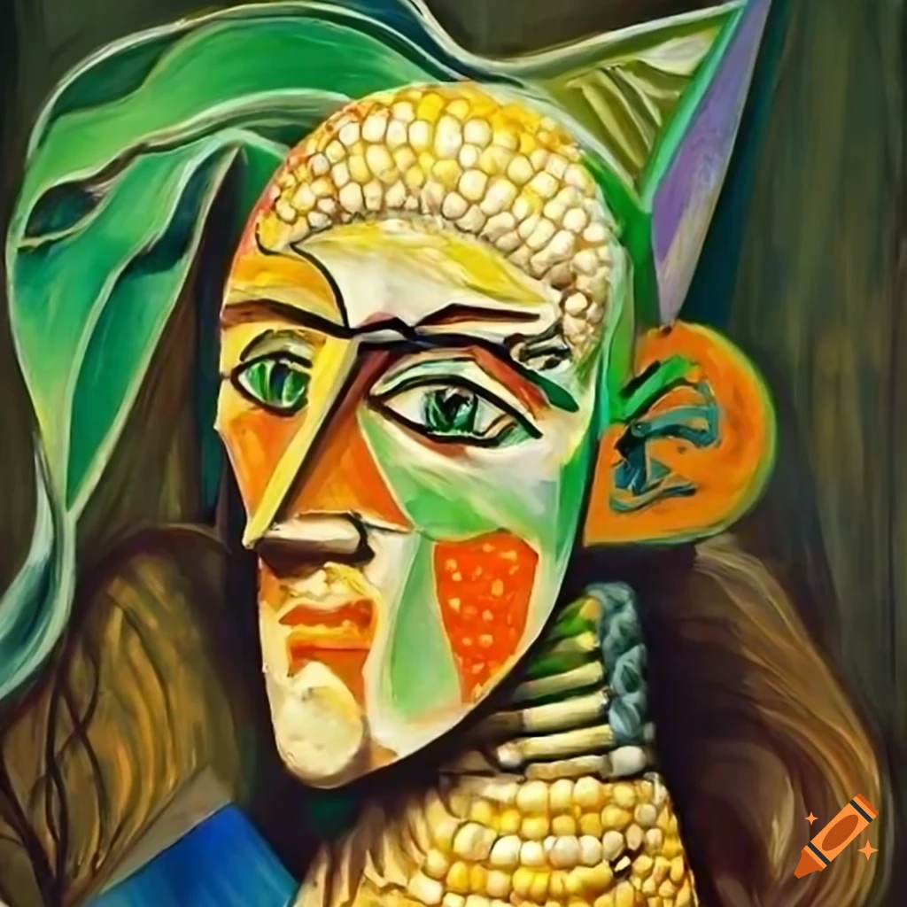 Surreal portrait of a cornman by picasso on Craiyon