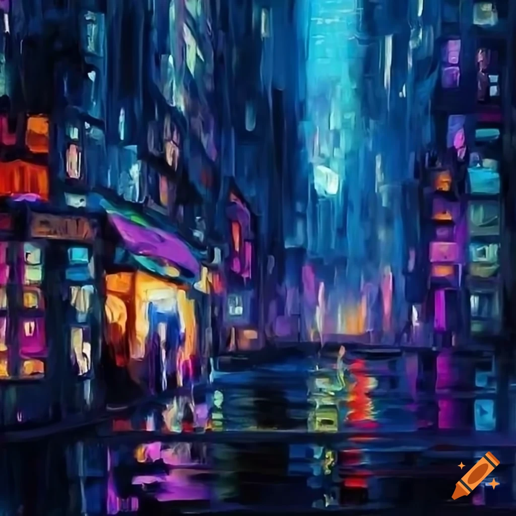 oil painting of a breathtaking cyberpunk city