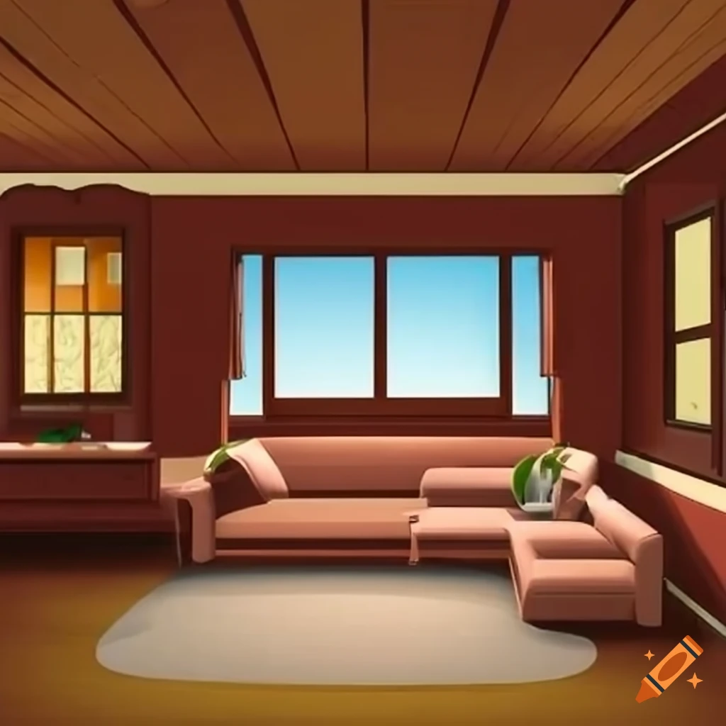 Cartoon Living Room With A Window On