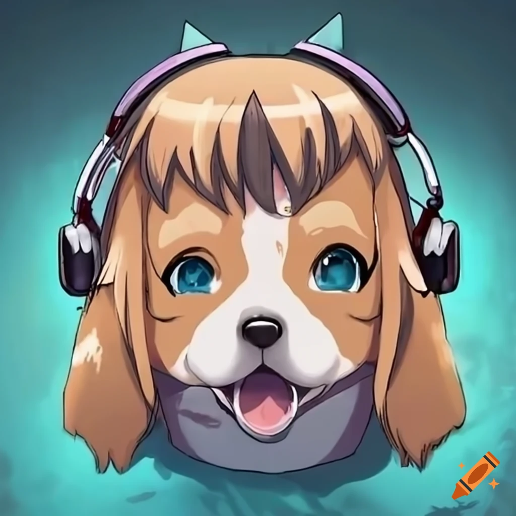 Cute dog wearing headphones on a keyboard on Craiyon