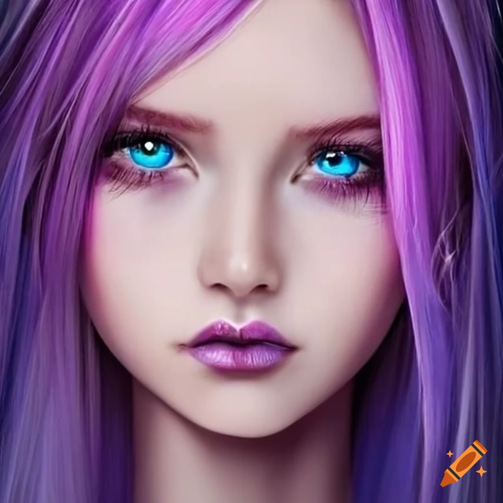 Girl With Purple Hair And Ice Blue Eyes On Craiyon