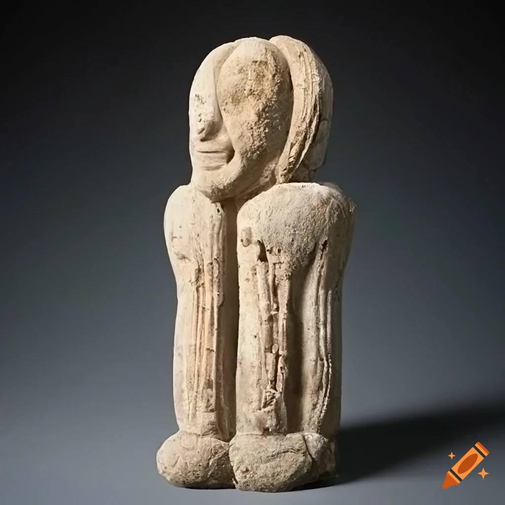 ancient stone puppet sculpture installation
