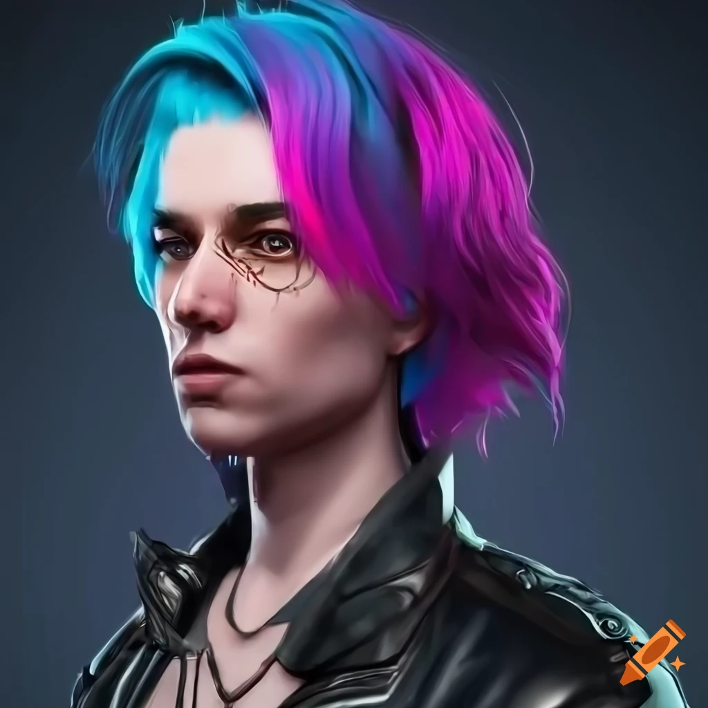 Cyberpunk male rockerboy with vibrant hair on Craiyon