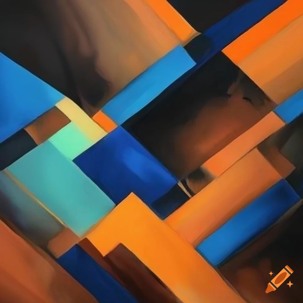 Abstract painting with black, orange, and blue colors on Craiyon