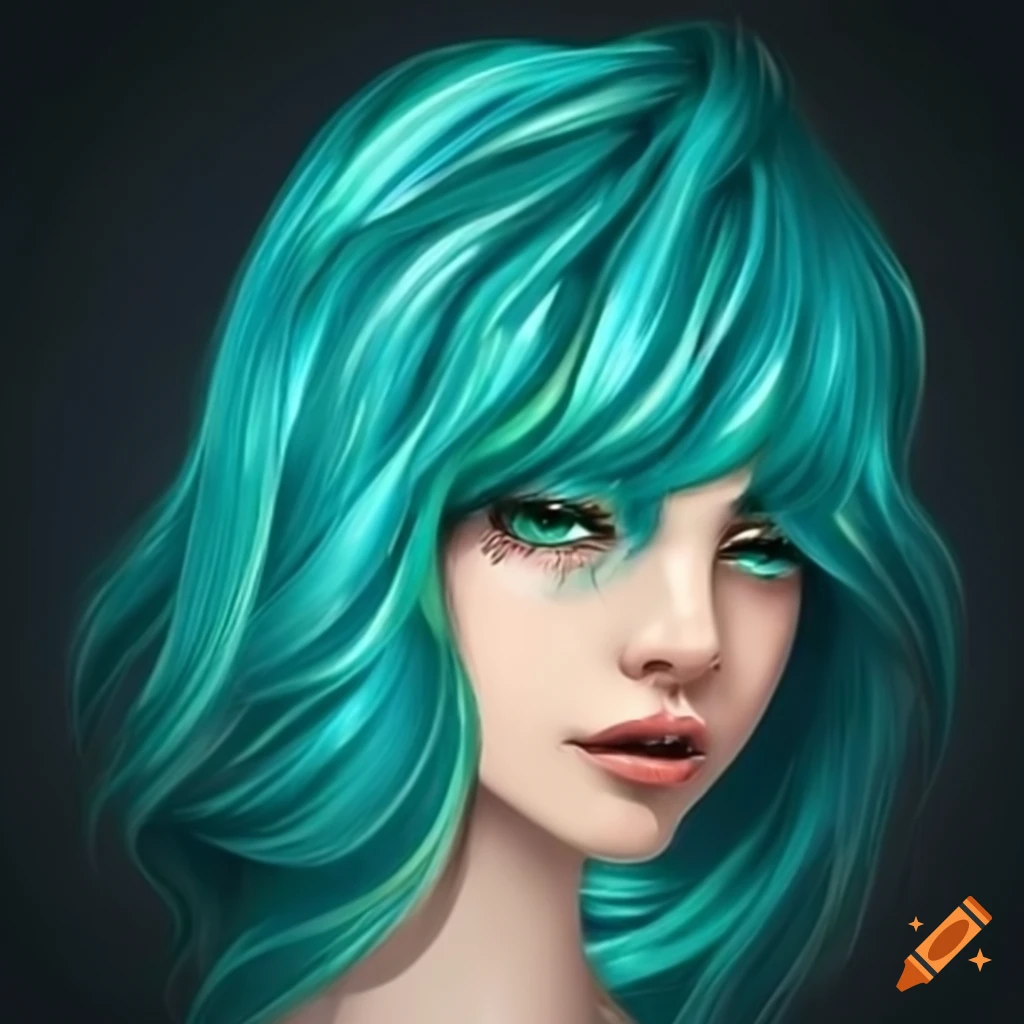 Image of a stylish girl with teal and gold hair on Craiyon