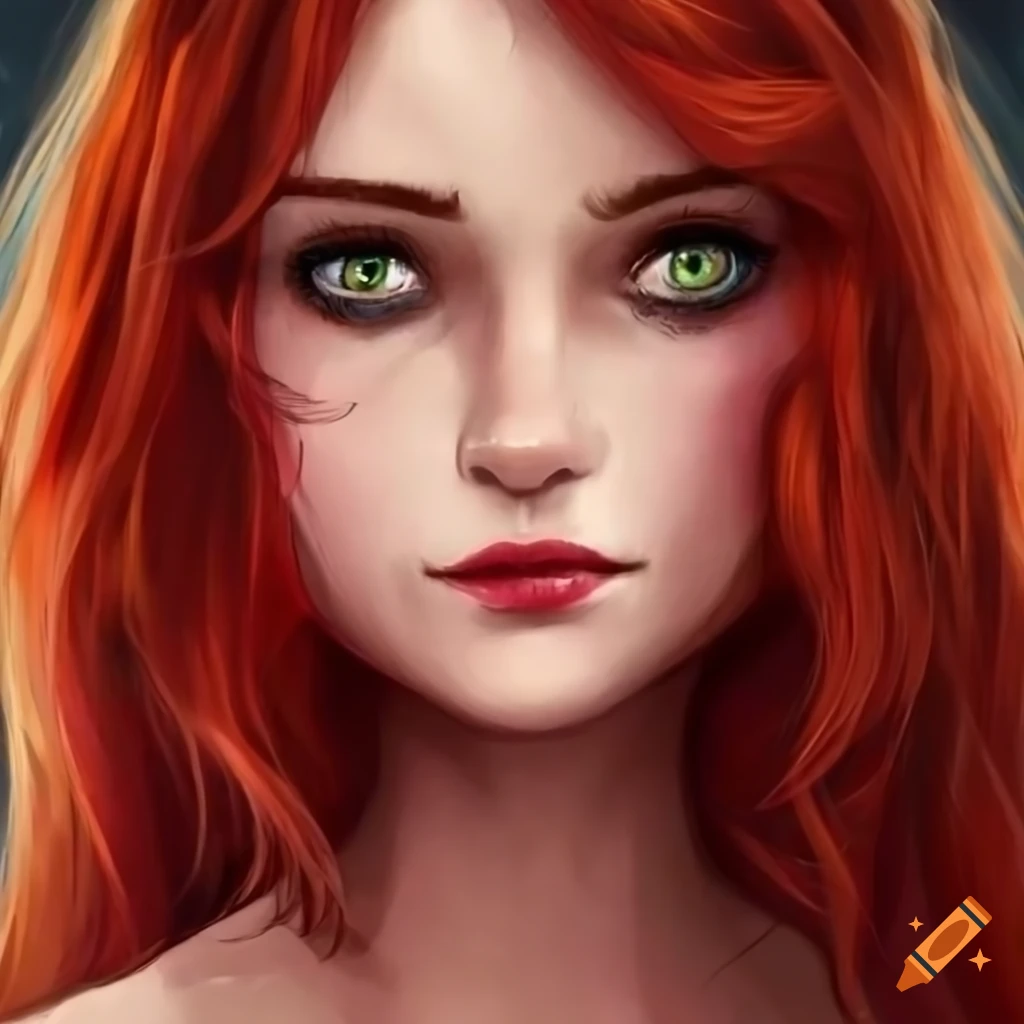 portrait of a girl with red hair and green eyes