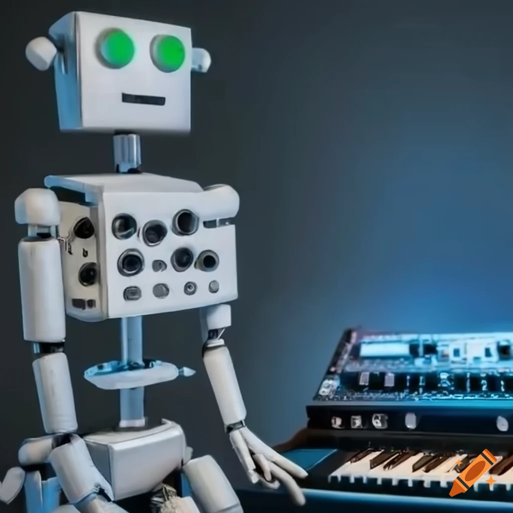 Futuristic robot and illuminated synth on Craiyon