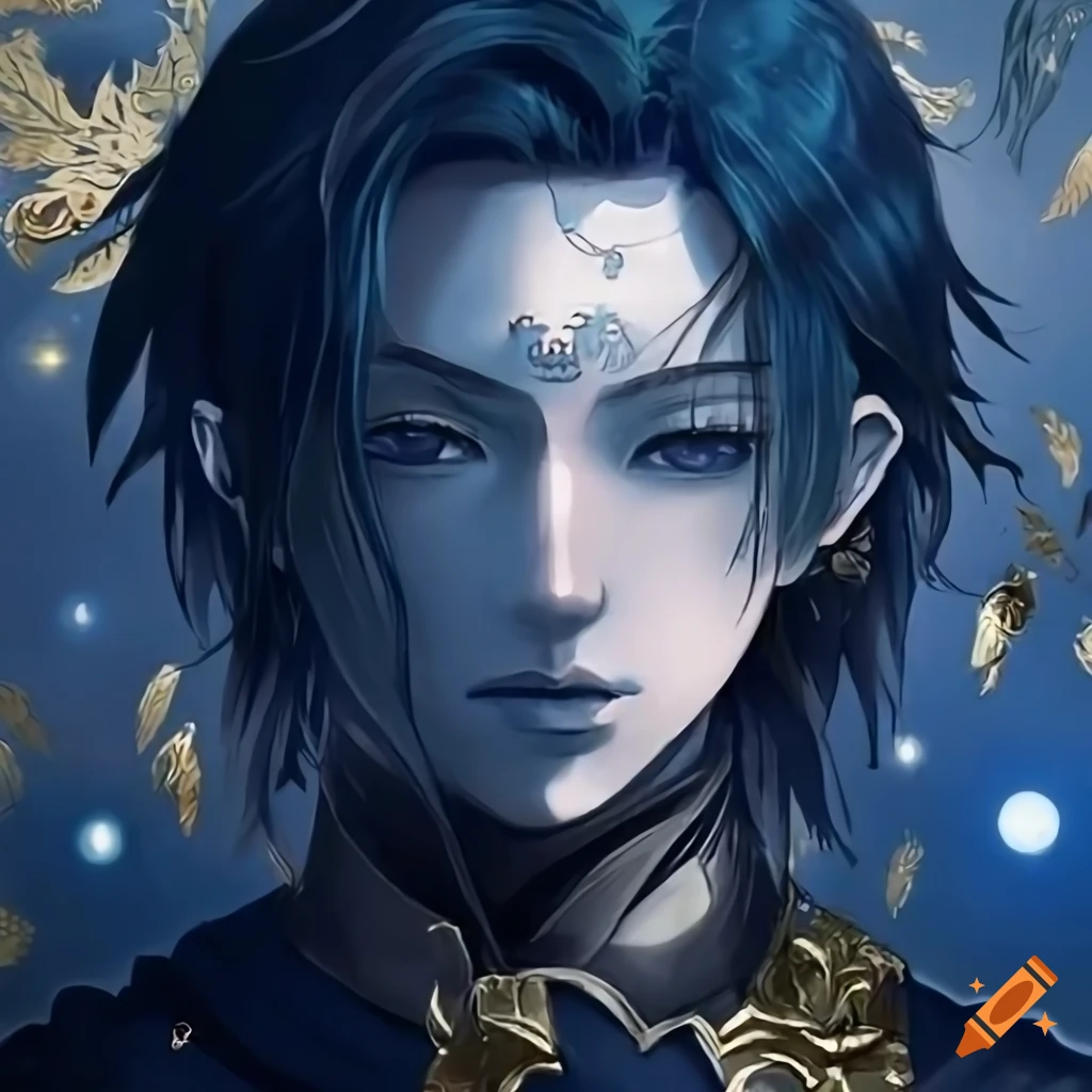 anime-style painting with gold and silver details