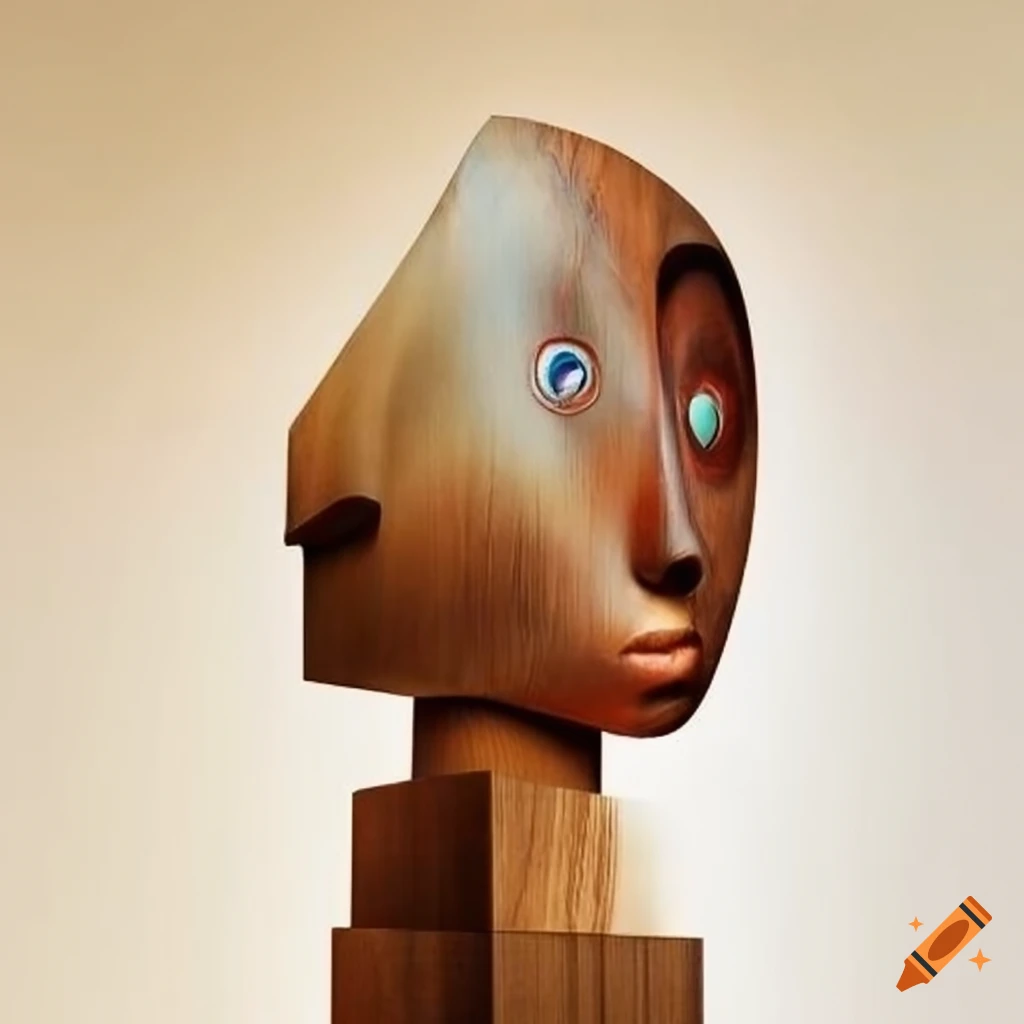 Surreal landscape with wooden sculpture on Craiyon