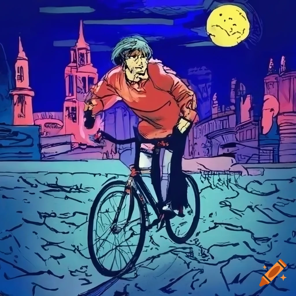 illustration of Marc e Smith biking in Manchester