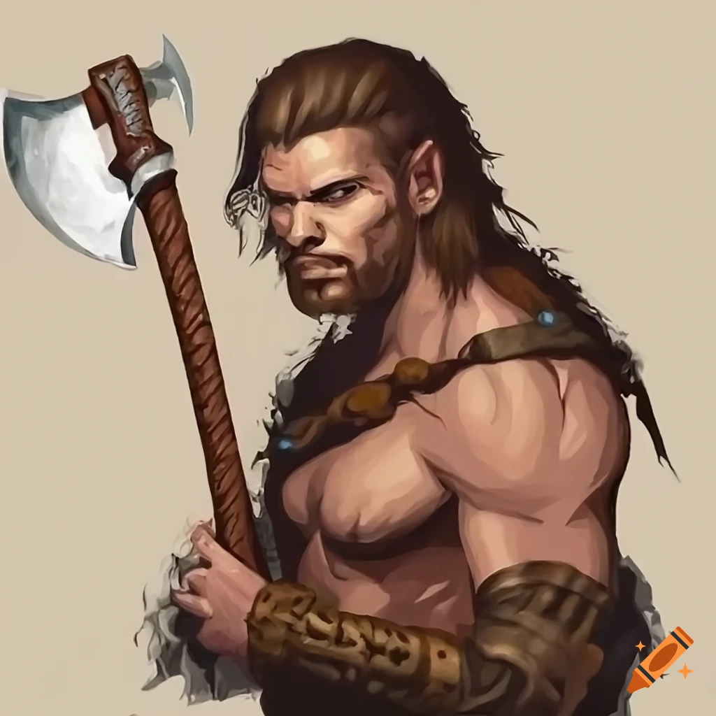 Male barbarian with a wolf skin cape and battle axe on craiyon