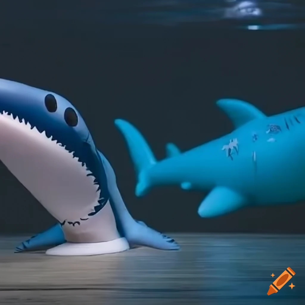funny image of an inflatable shark in a lab