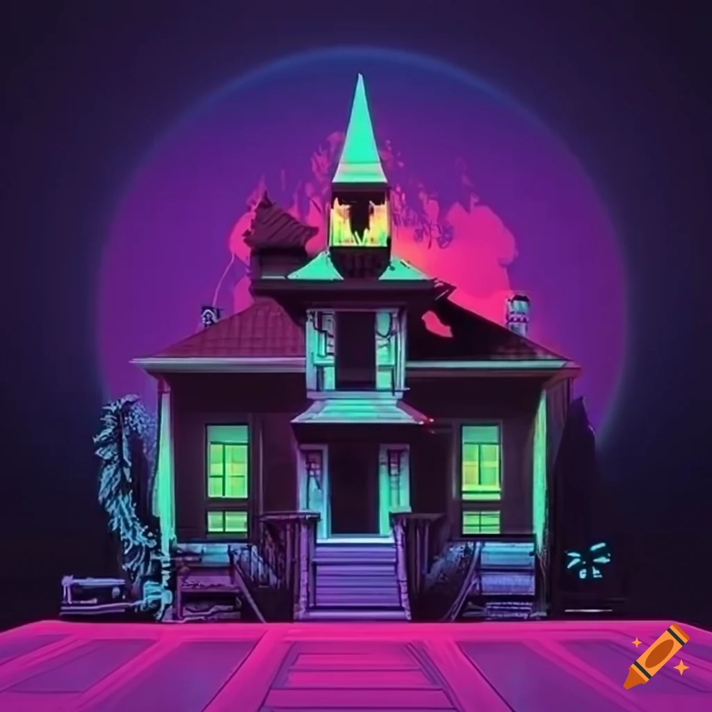 synthwave haunted house artwork
