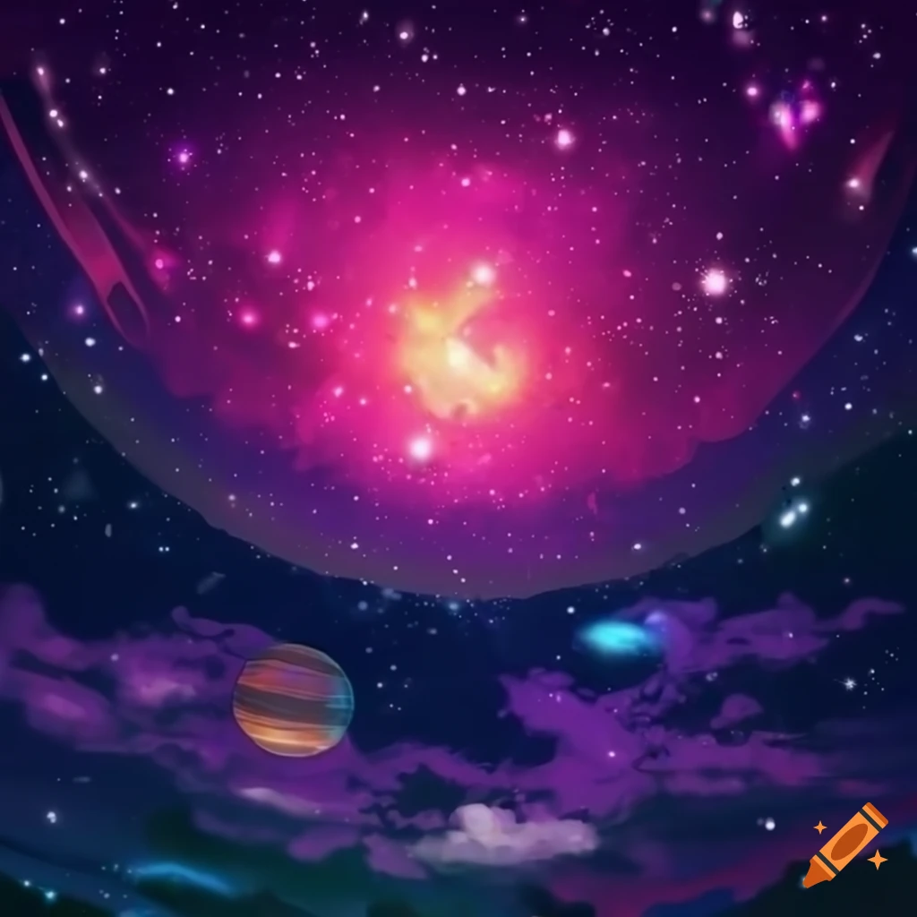 anime-style depiction of a colorful and sparkly night sky