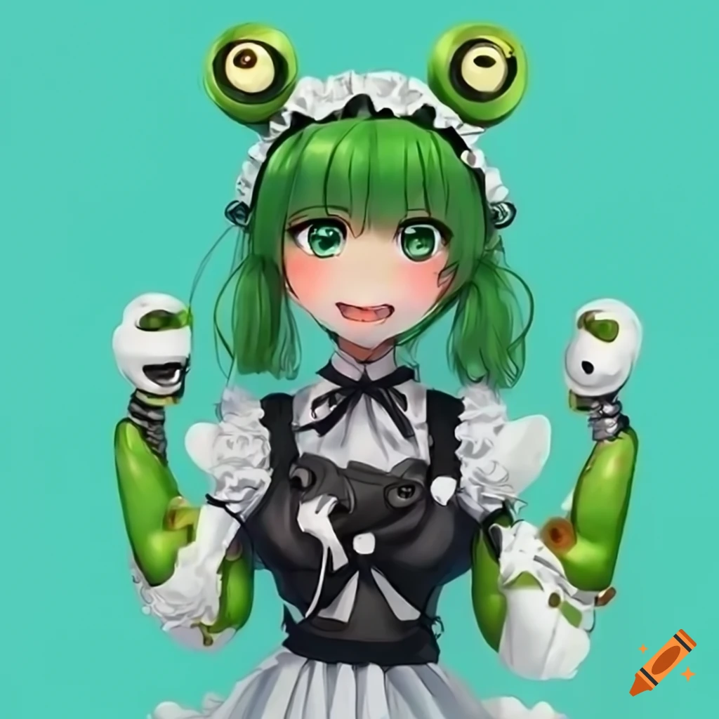 anime-style robot maid with a frog theme