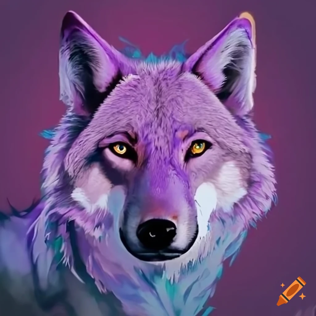 Vivid image of a violet wolf on Craiyon