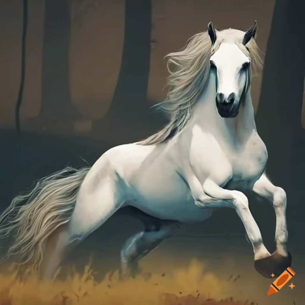 white warhorse in full gallop