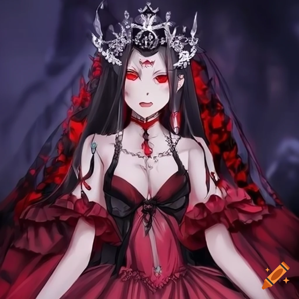 anime vampire queen with silver crown and red eyes