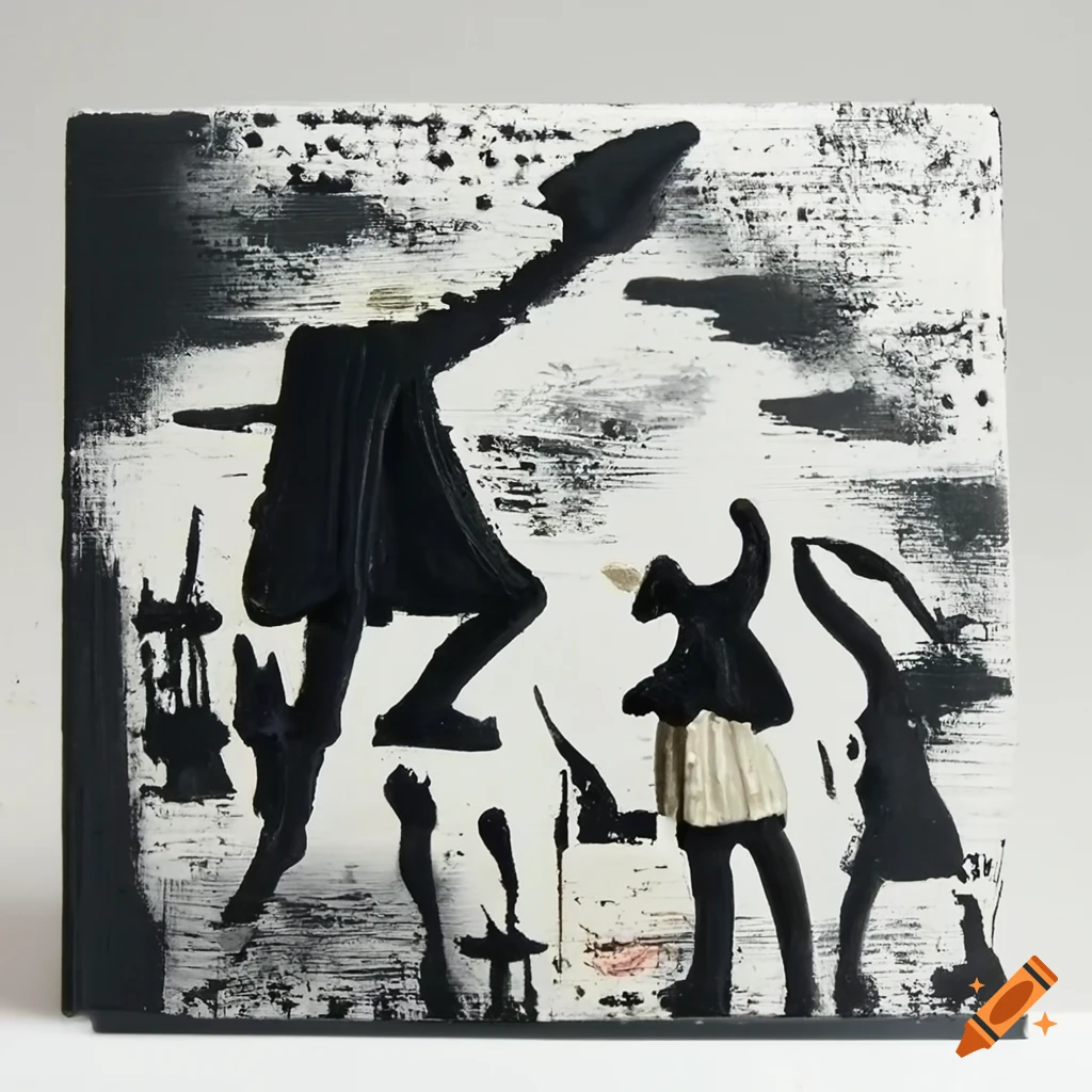 Black and white vintage diorama with hunters