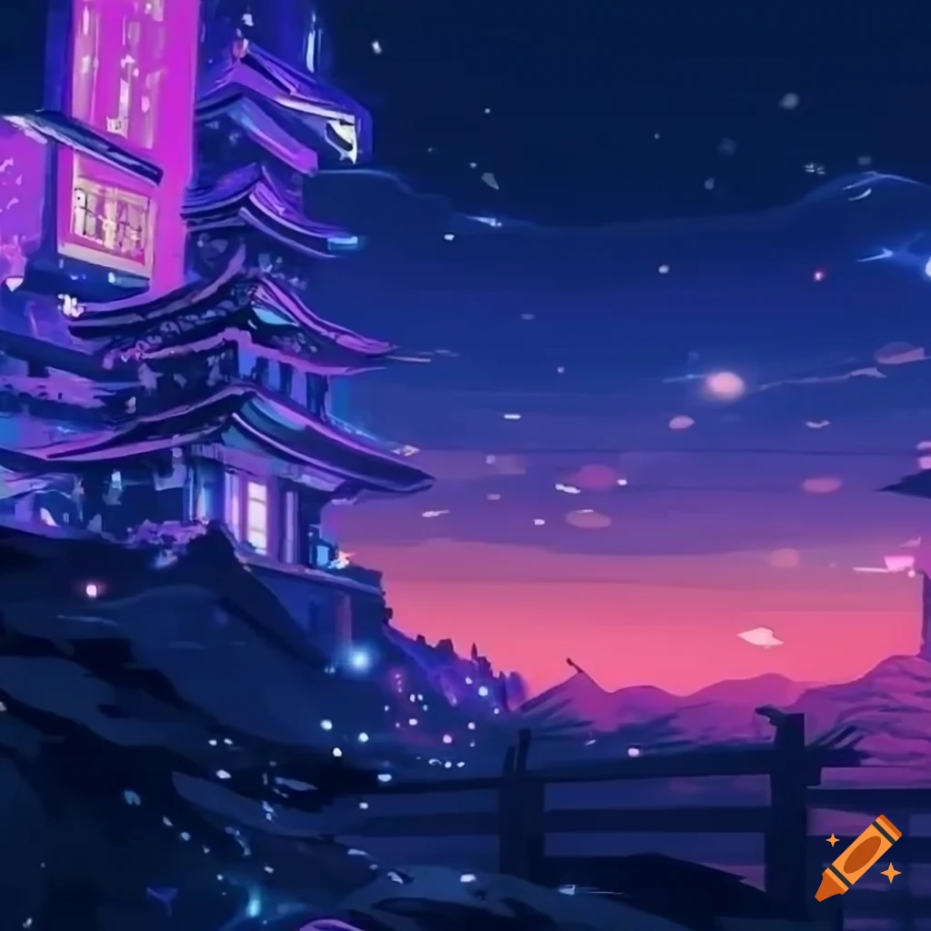Futuristic japanese night landscape in anime style on Craiyon