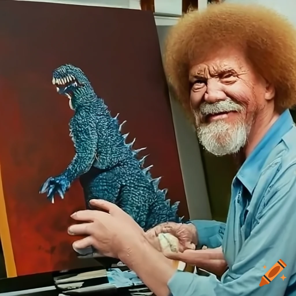 Bob ross painting a picture of godzilla on Craiyon