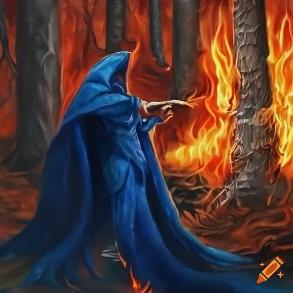 oil painting of a sneaking rogue with a burning torch