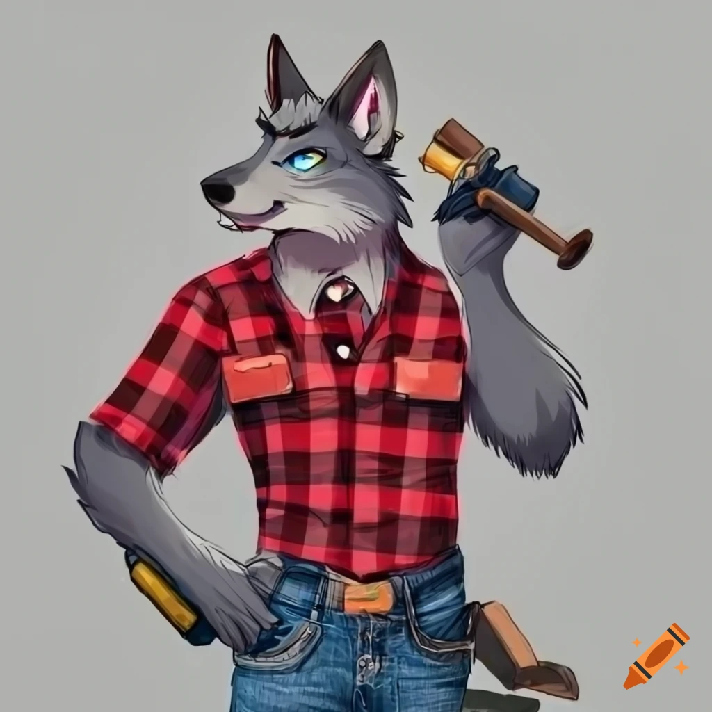 anthro-wolf-construction-worker-in-plaid-shirt-and-tool-belt-on-craiyon