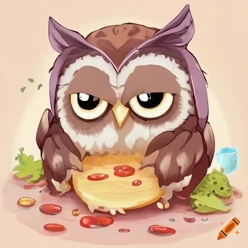 charming illustration of an owl with a fish cake