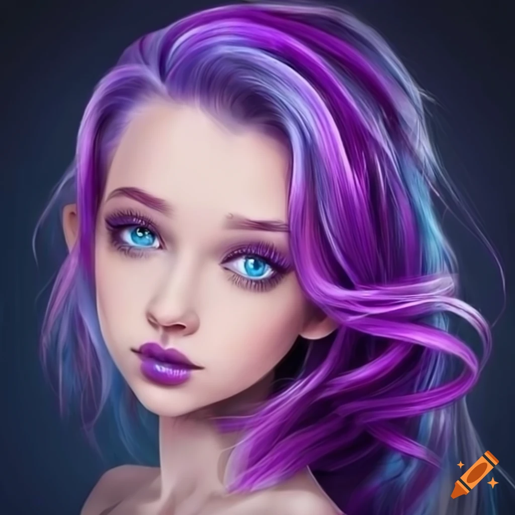 Portrait of a girl with purple hair and ice blue eyes on Craiyon