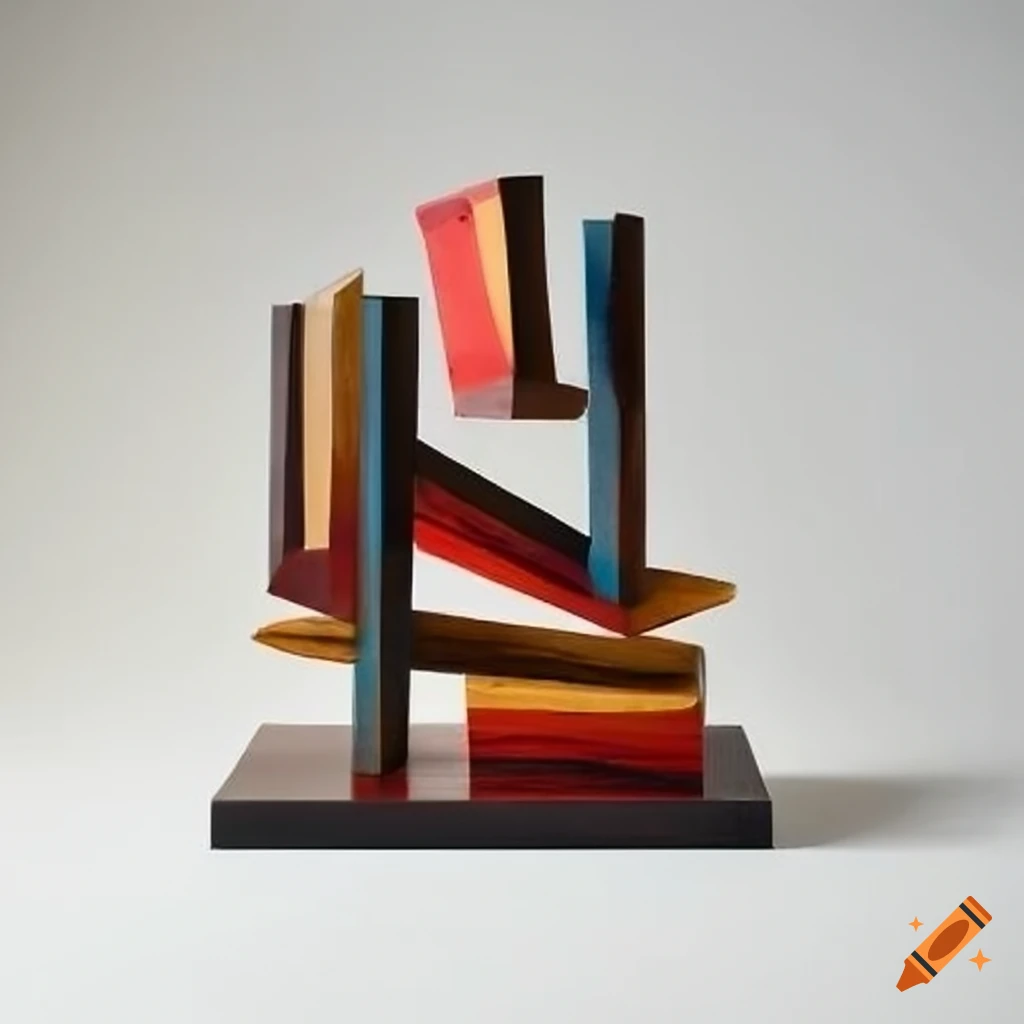 abstract wooden sculpture with vibrant colors