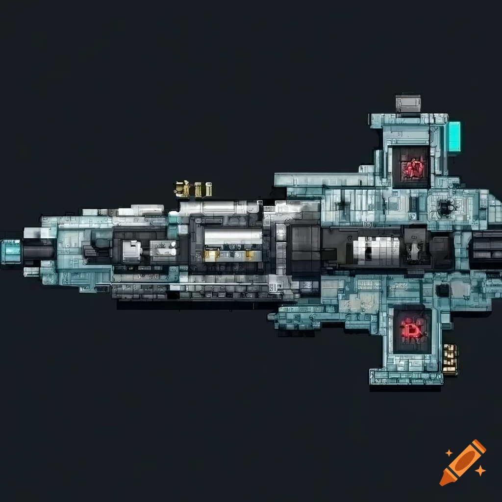 Pixel art spaceship in a dark sci fi setting on craiyon