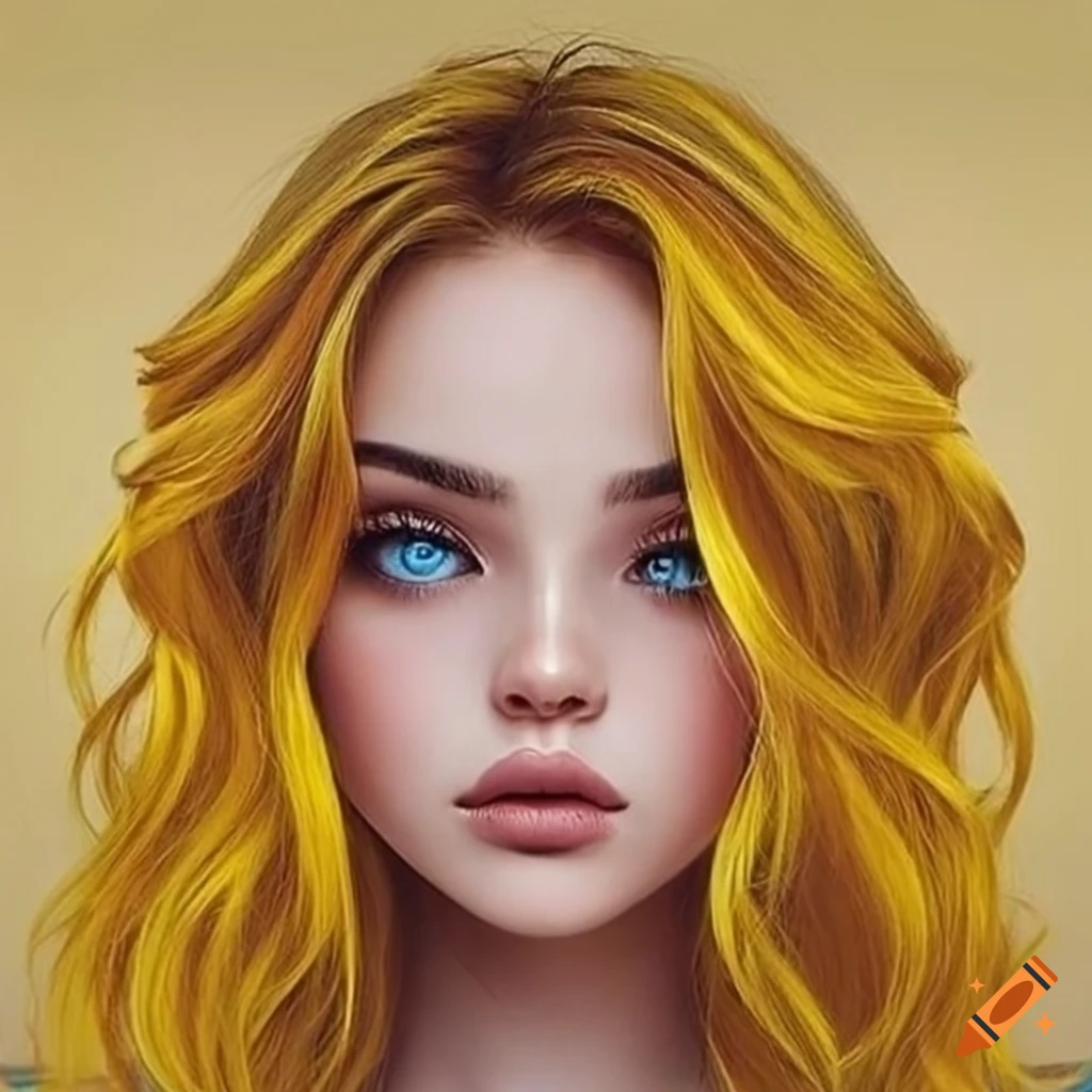 woman with blue eyes and yellow wavy hair