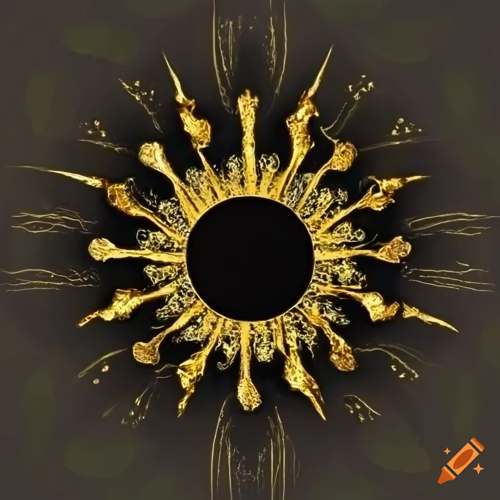 golden abstract sun on black background