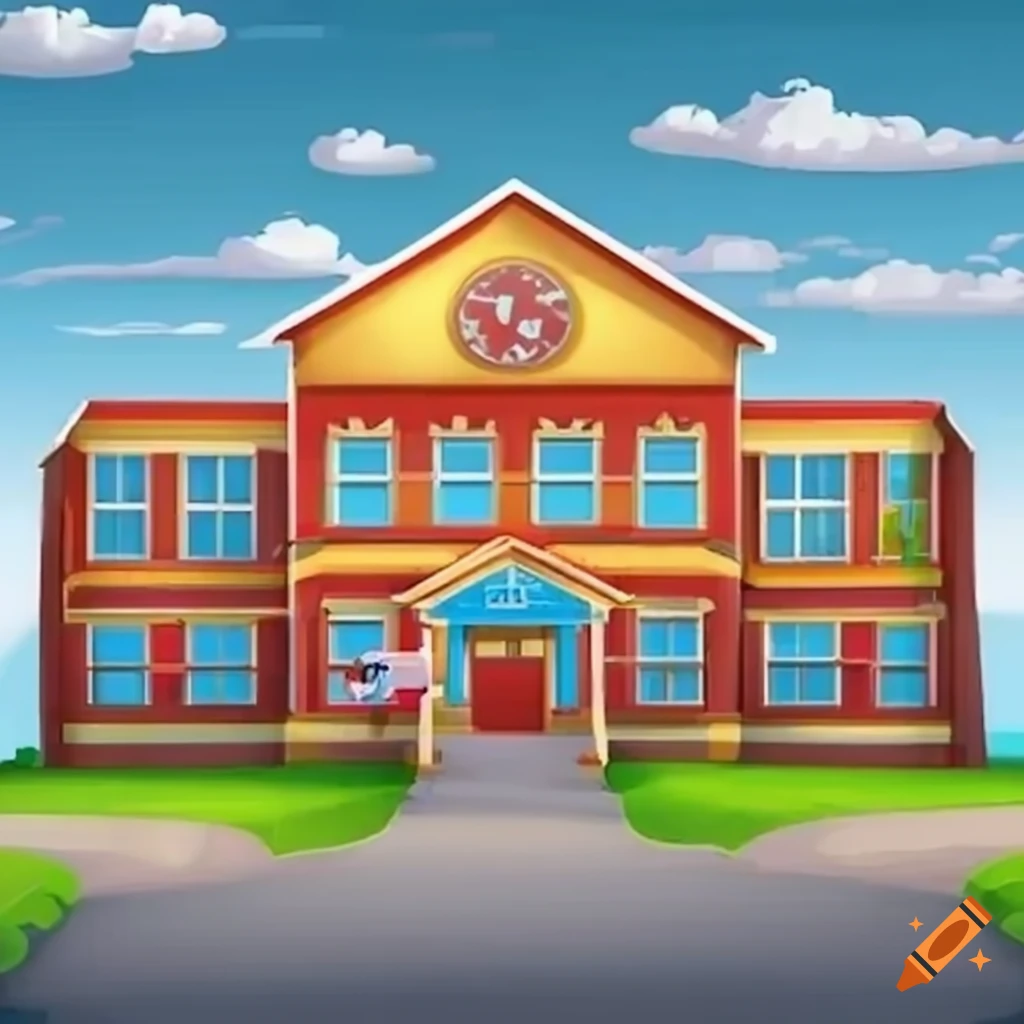 Cartoon Illustration Of A School Main Entrance On Craiyon