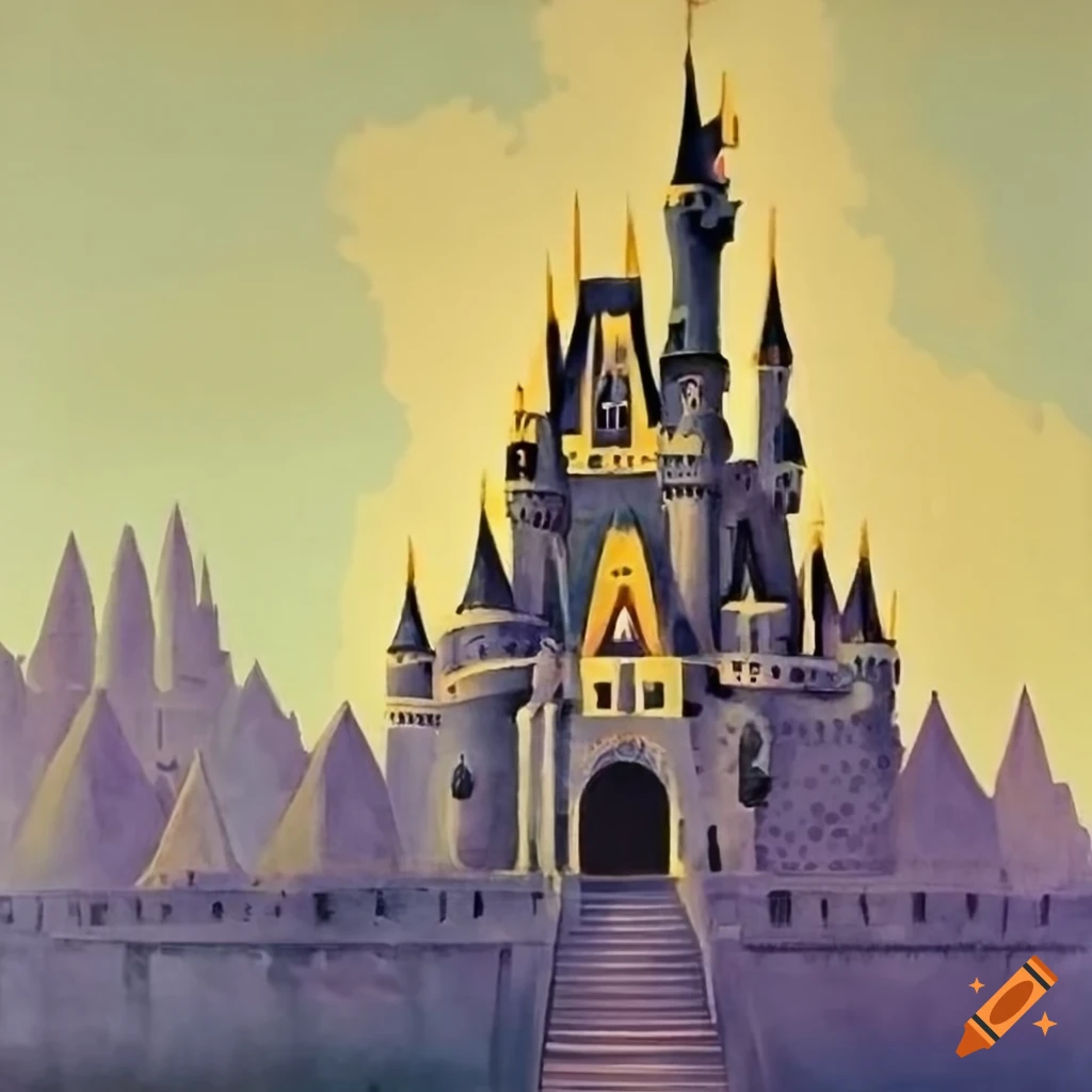 Serigraph of a brutalist disney castle on Craiyon